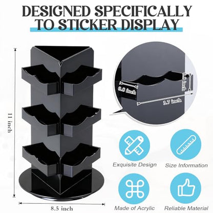 Pinkunn Black Rotating Display Stand, 3 Tier Acrylic Sticker Display Stand, Spinning Business Card Holder, Brochure Appointment Cards Rotating Holder for Office Home Vendors Desk, 5.9 x 9.8 Inch