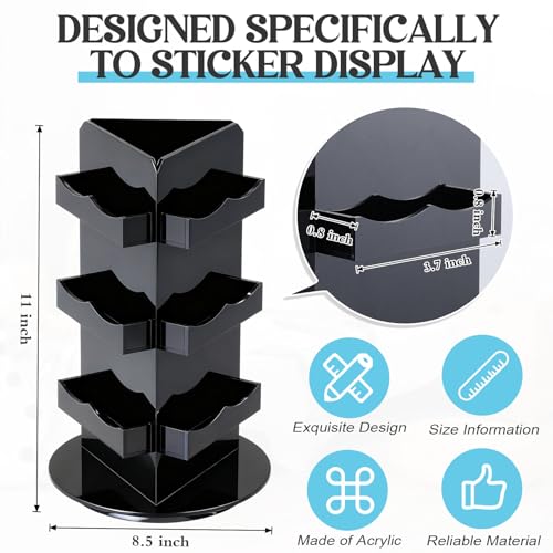 Pinkunn Black Rotating Display Stand, 3 Tier Acrylic Sticker Display Stand, Spinning Business Card Holder, Brochure Appointment Cards Rotating Holder for Office Home Vendors Desk, 5.9 x 9.8 Inch