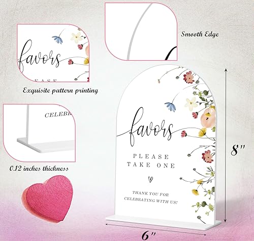 Flower Style Favors Please Take One Sign for Wedding, Bridal Shower and Reception, Dessert Table Decorations, Bridal Shower Decorations, Wedding Shower Favors, 6X8 Inch Acrylic Arch Sign with Stand,35 - color: Flower Style,35