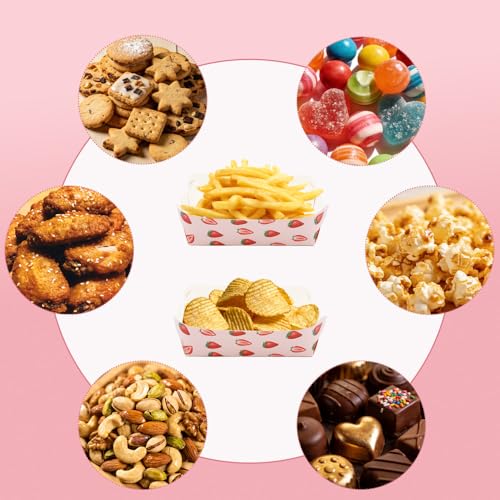 50 Pcs Strawberry Paper Food Trays Strawberry Theme Party Supplies Food Boats Paper Trays Disposable Serving Tray for Taco Snack Pizza French Fry Holder Birthday Party Decorations Favors