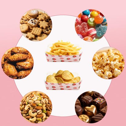 50 Pcs Strawberry Paper Food Trays Strawberry Theme Party Supplies Food Boats Paper Trays Disposable Serving Tray for Taco Snack Pizza French Fry Holder Birthday Party Decorations Favors