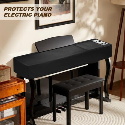 Explore Land 88 Keys Digital Piano Dust Cover with Music Stand Opening and Pockets - Waterproof Leatherette Electronic Keyboard Cover Fits for Most Piano(Black) - color: Black