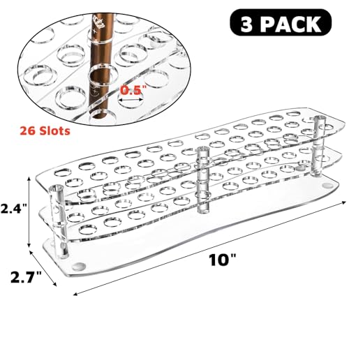 3 Pack Acrylic Pen Holder, 26-Slot Clear Pencil Display Stand, Eyebrow Pen Stands, Makeup Brush Rack Organizer, Art Brush Desk Stand Organizer for Home, Store, School Office Supplies