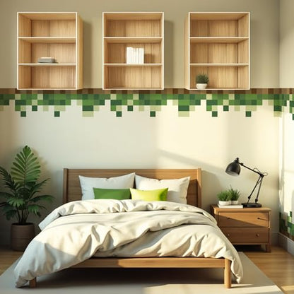Pixel Block Border Wall Decal for Boys Room - Wall Decor for Gamers Room - Gaming Art for Bedroom - Video Game Themed Wall Stickers for Young Gamers and Cool Gaming Bedrooms