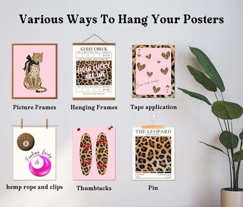 Isfvqyub Preppy Cheetah Leopard Wall Art, Aesthetic Lucky 8 Ball Stockholm Poster For Girl Boy, Trendy Pink Poker Wall Decor For Bedroom Dorm College Apartment Office, Set Of 6 -A04 - size: Leopard