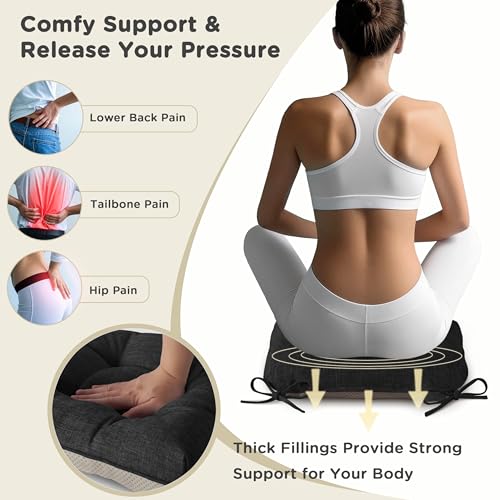 AddGrace Chair Cushions for Dining Chairs Set of 1 Kitchen Seat Cushions with Ties and Non Slip Backing Tufted Indoor Seat Pad for Kitchen Dining Room 18" x 17" x 3" Black - color: Black