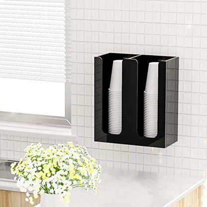 Richboom Acrylic Coffee Cup and Lid Storage Organizer Holder, 2 Compartments, Black - color: Black