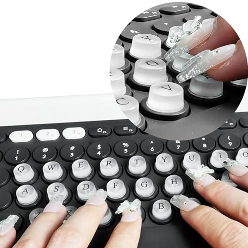 DIY Raised Keyboard Sticker with Letter Decals for Long Nails, 80 Pcs Adhesive Keycap Riser for Nail Art Protective Keycap Silicone Sticky Pad Suitable for Tying and Gaming (Translucent-Cylinder)