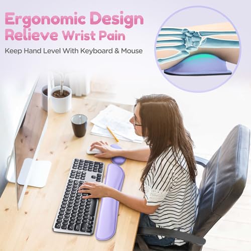 Gimars Upgrade Enlarge Gel Memory Foam Set Keyboard Wrist Rest Pad, Mouse Wrist Cushion Support for Office, Computer, Laptop, Mac, Comfortable, Lightweight for Easy Typing Pain Relief, Purple - color: Purple, size: 3-piece set (keyboard rest+mouse rest+co