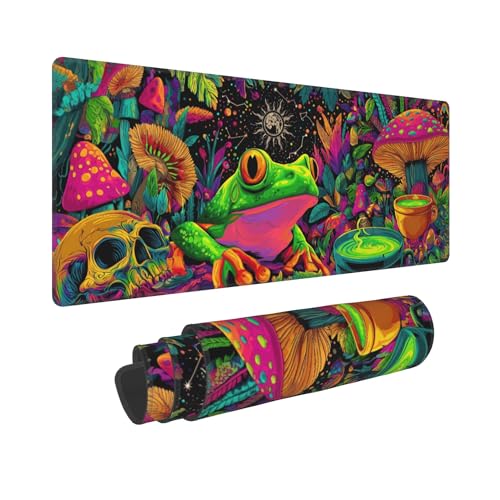 Frog Mushroom Mouse Pad Extended Large Gaming Mouse Pad XL Stitched Edges for Gamer Home Office 31.5 X 11.8 Inch - color: Frog Mushroom