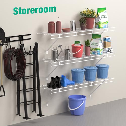 HAUSHOF Closet Shelves Wall Mounted 2-Pack, 4 ft x 12in White Wire Shelving for Laundry Room, Closet, Basement Organization and Storage - size: 4ft x 12in
