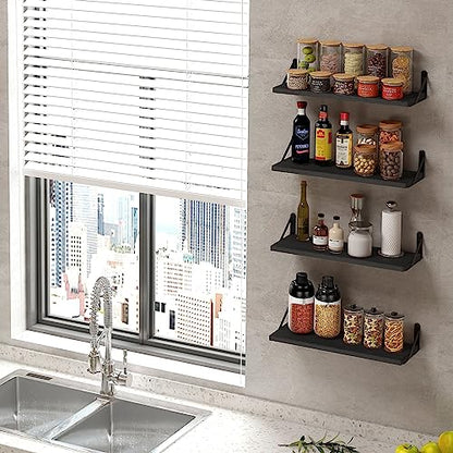 Fixwal Floating Shelves, Width 4.75in Rustic Wood Wall Shelves Set of 8, Wall Storage Shelves for Bedroom, Living Room, Kitchen, Bathroom, Office and Plants (Black) - color: Black, style: 8pcs