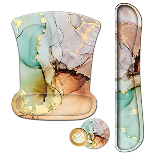 ArtSo Keyboard Wrist Rest+ Mouse Pad with Wrist Rest Support Ergonomic+ Coaster 3in1 Set, Non-Slip Base Memory Foam Mousepad Easy Typing Pain Relief, (Abstract Art Marble) - color: Abstract Art Marble