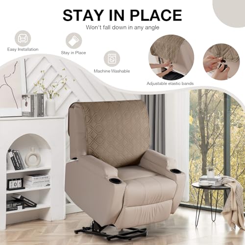 VANSOFY Recliner Chair Covers 100% Waterproof Backrest Cover Reclining Cover Non-Slip Dog Chair Cover Furniture Protector Washable Slipcover Elastic Straps for Pets, Dogs(Light Brown) - color: Light Brown