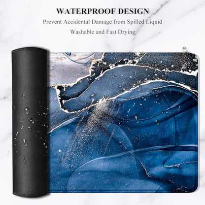 Auhoahsil Large Mouse Pad, XXL Desk Pad, Extened Mousepad 31.5" x 11.8", Non-Slip Rubber Base, Stitched Edges, Superior Surface, Gaming Keyboard Mat, Waterproof Desk Pad, Ink Navy Marble - color: 06 Ink Navy Marble, size: XL - 11.8 x 31.5 Inches