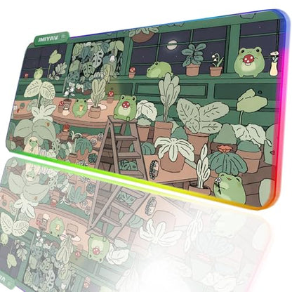 JMIYAV Little Frog RGB Green Gaming Mouse Pad 31.5x12 Inch PC XL Large Glowing Led Light Up Desk Pad Non-Slip Rubber Base Computer Cute Mousepad Mat Desk Accessories Gaming Setup 31.5x12 Inch - color: G-little Frog