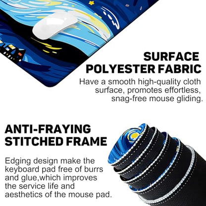 Starry Night Cat Gaming Mouse Pad Large Desk Mat Extended Keyboard Anime Mousepad with Non-Slip Base and Stitched Edge for Desk Home Office Gaming,35.4 x 15.7 Inch - color: Starry Night Cat, size: 15.7*35.4inch