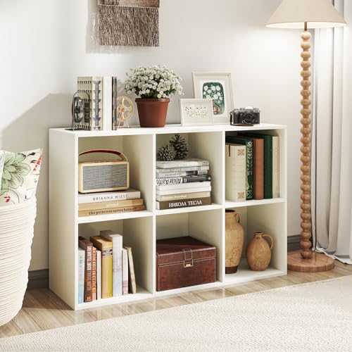 Giantex 6-Cube Bookcase, 3-Tier Cubby Bookshelf, Horizontal Vertical Display Rack with Anti-Tipping Kits, Modern Storage Organizer Shelf Unit for Bedroom, Living Room, Study Room, White - color: White, size: 6-Cube