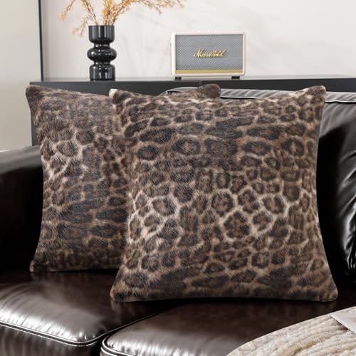 SYSLOON Faux Fur Cheetah Print Pillow Covers 18x18 Inch Set of 2, Leopard Print Decorative Pillow Covers Home Decor for Living Room Sofa & Bed, Light Brown Leopard - color: Light Brown Leopard, size: 18" x 18" (Pack of 2)