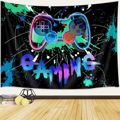 JAWO Gaming Tapestry, Cool Funny Game Room Wall Decor for Boys Men Video Game Theme Wall Hanging Hippie Funny Black Blue Tapestry, Aesthetic Tapestry for Bedroom Living Room 60X50inch(Blue) - color: Blue, size: 50"L x 60"W