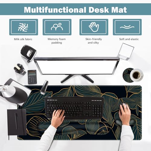 ARTSO Desk Mat Set, Large Gaming Mouse Pad Wrist Support, Keyboard Wrist Rest Ergonomic Desk Pad with Coaster Combo, Extended Mousepad with Non-Slip, Art Tropical Leaves - color: Art Tropical Leaves