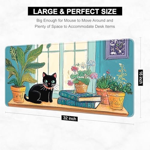 Desk Pad, 32" x 16" XXXL Extended Large Gaming Mouse Pad, Desktop Decor Desk Mat, Men Women Office Supplies and Accessories, Cute Anime Mouse Mat for Laptop & Keyboard, Elegant Cat - color: Anime Elegant Cat