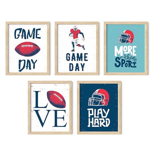 Summit Designs Football Wall Art Set of 5 Prints 8x10 Sports Theme Boy Room Decor Game Day Play Hard Love Football Motivational Quotes Teen Bedroom Unframed Posters 8x10 (Unframed) - color: Kids, size: 8x10, style: Unframed