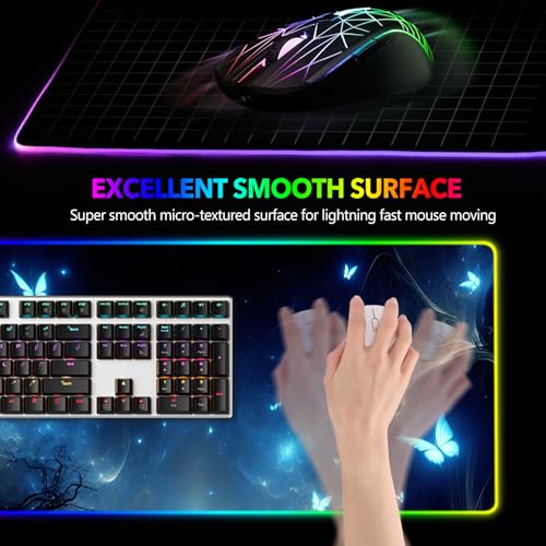 AIMSA RGB Gaming Mouse Pad XXL Large, Extended Glowing Led Light Up Cool Mouse pad Desk Pad Non-Slip Rubber Cute Mousepad Mat 35.4x15.8 Inch, Mysterious Glowing Butterfly - color: Mysterious Glowing Butterfly