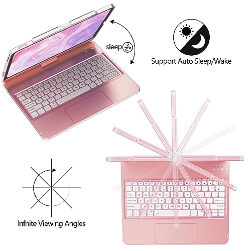 GGH Touch for iPad Keyboard Case Air 13 (M3 2025 / M2 2024) &12.9 iPad Pro (6th,5th,4th,3rd Gen),360° Rotatable Protective Cover Multi-Touch Trackpad Keyboard Case with Pencil Holder - Rose Gold - color: rose gold