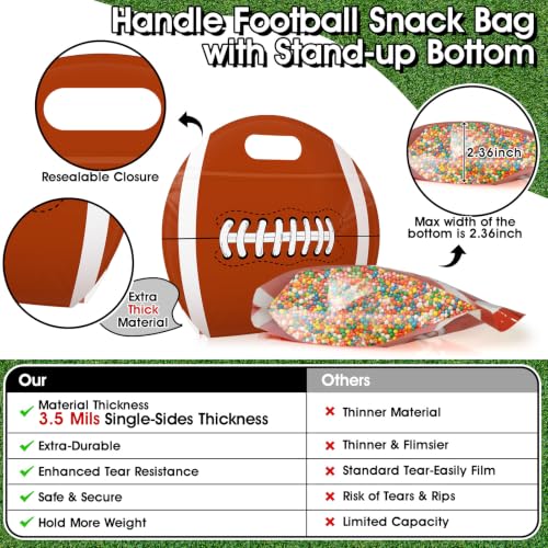 AKAIXI 24pcs 3.5Mil Thickened Football Snack Bags Reusable Sealed Bags | with Handle Stand-up Football Goodie Bags for Team Practice/Game Day Party Supplies, Gifts for Football Lovers Players Coache - color: Football