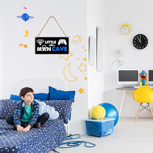 Little Man Cave, Gaming Wooden Door Sign for Gamer Room Decor, Boys Decorations for Bedroom Nursery Playroom Wall Art (5"x10") -A02 - style: game