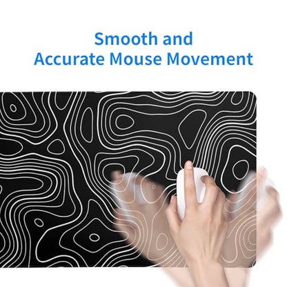 Topographic Contour Gaming Mouse Pad Black Large Mouse Pad for Keyboard and Mousepad Desk Mat with 3mm Non-Slip Base and Stitched Edge for Gaming and Office Computer Mat Protector Mat 27.6x11.8 Inch - color: Black Topographic Contour 2