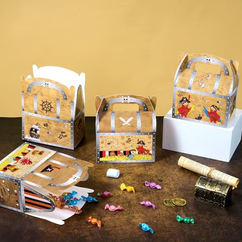 WERNNSAI 12 Pcs Pirate Party Favor Boxes Treasure Chest Nautical Boxes | Immersive Pirate Treasure Theme,Easy to Assemble,Vibrant Graphics & Sturdy Design,Versatile for Halloween Parties - color: Pirate
