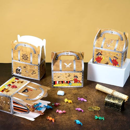 WERNNSAI 12 Pcs Pirate Party Favor Boxes Treasure Chest Nautical Boxes | Immersive Pirate Treasure Theme,Easy to Assemble,Vibrant Graphics & Sturdy Design,Versatile for Halloween Parties - color: Pirate