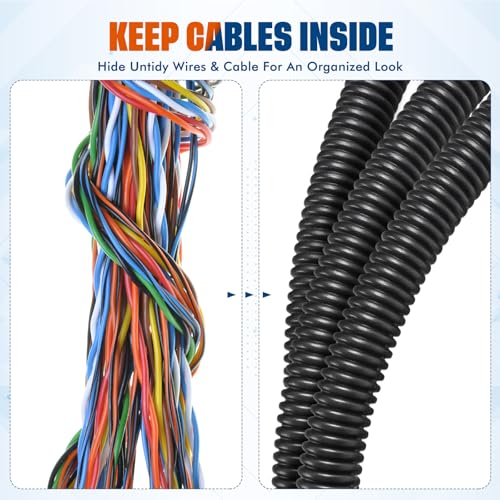 Sasylvia 1/4" x 25 ft Split Wire Loom Tubing Automotive Wire Loom Assortment Split Cable Sleeves Bulk Flexible Electrical Conduit Protective Kit - size: 1/4" X 25 ft