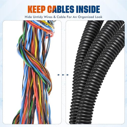 Sasylvia 1/4" x 200 ft Split Wire Loom Tubing Automotive Wire Loom Assortment Split Cable Sleeves Bulk Flexible Electrical Conduit Protective Kit - size: 1/4" X 200 ft