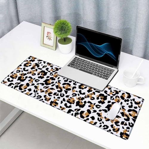Mouse Pad,Office Desk Mat Large Gaming Keyboard Pad Stitched Edges Washable Smooth Surface Control & Accuracy Extended Computer Mouse Mat (31.5X11.8In)-Leopard Animal Pattern - color: Leopard Animal Pattern, size: 31.5L x 11.8W inches