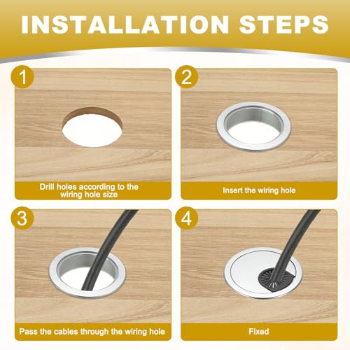 M METERXITY 4-Pack Cable Hole Cover, 2.3 Inch 59mm ABS Desk Cable Wire Cord Grommet Hole Cover for Home/Office Desktop Wire Organizer [Silver] - size: 2.3"