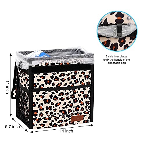 Femuar Leak Proof Car Trash Bag Large Capacity Waterproof Garbage Can with Lid for SUV Leopard Print - color: Leopard, size: 3 Gallons