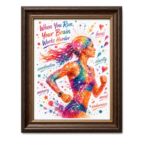 Watercolor Runner Brain Motivation Poster, Colorful Running Wall Art, When You Run Your Brain Works Harder Print, Fitness Motivation Decor, Female Athlete Inspirational Art, Marathon Runner Gift, Mind Body Exercise Poster, Gym Office Dorm Room Wall Decor,