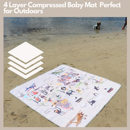 Splat Mat for Baby – Under High Chair Floor Mat Protects Wood, Vinyl and Carpet from Spills – Waterproof 4 Layer Baby Mat with Anti-Skid Backing Deters Bunching and Sliding (51” x 51”) - color: Animals World Map