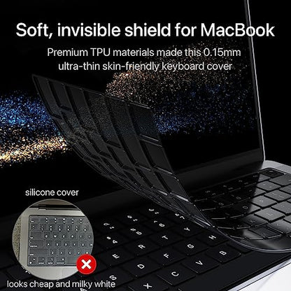 Soonjet Premium Keyboard Cover Protector, Ultra Thin Keyboard Skin for 2026 2025-2021 M5/M4/M3/M2/M1 Pro/Max MacBook Pro 14/16, M5-M2 MacBook Air 13/15, US ANSI Layout - color: Translucent Tinted
