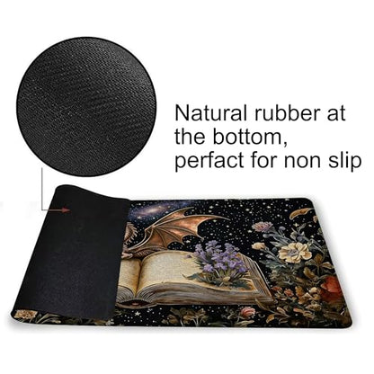 for MTG Playmat 24 x 14 Inches Dragon Flowers Spell Books Magic Play Mat Card Game Mat for Magic The Gathering TCG PTCG Playmat with Free Storage Bags Non-Slip Backing and Stitched Edge - color: Dragon Flowers Spell Books No With Zones