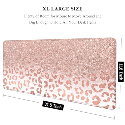 Auhoahsil Large Mouse Pad, XXL Desk Pad, Extened Mousepad 31.5" x 11.8", Non-Slip Rubber Base, Stitched Edges, Superior Surface, Gaming Keyboard Mat, Waterproof Desk Pad, Pink Gold Leopard - color: 10 Pink Gold Leopard, size: XL - 11.8 x 31.5 Inches