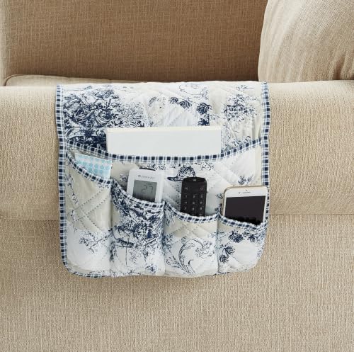 Brilliant Sunshine Patchwork Couch Armrest Organizer, Blue Beige (35×13") | Non Slip Armchair Caddy for Sofa Recliner, Washable Remote Controls Holder, Storage for Magazine, Phone, iPad - color: Blue Beige