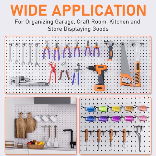 INCLY 60 Pack 4/6/8 Inch Black Pegboard Hooks, 1/4" Heavy Duty Peg Board Shelving Hooks Accessories, Peg Board Tool Hangers Fit 1/4" Pegboard for Organizing Garage, Craft Room, Kitchen, Store - size: 60PCS