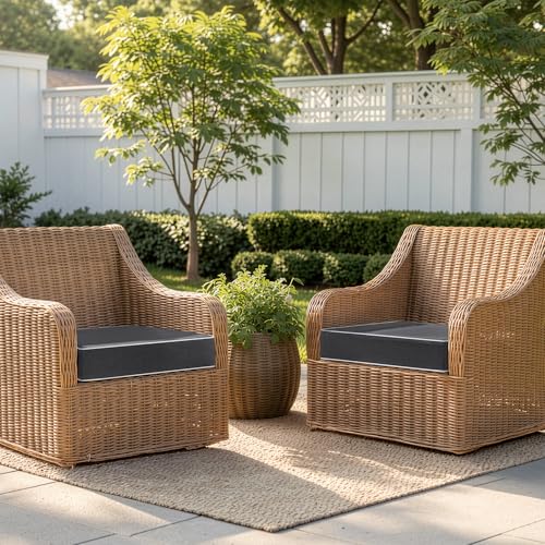 MIULEE Grey Outdoor Chair Cushions Set of 2, 24x24x4 Inch Waterproof Patio Seat Cushions for Outdoor Furniture Couch Sofa, 3 Year Color Fastness High Density Foam with Adjustable Ties - color: Grey, size: 24 x 24 x 4 Inch