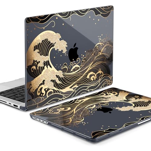 DONGKE Compatible with MacBook Pro 16 Inch Case (2026-2021 Release, M5 M4 M3 M2 M1 Pro/Max Chip), Plastic Hard Shell Cover with Keyboard Cover & Screen Protector for MacBook Pro 16", Golden Wave - color: Golden Wave X902