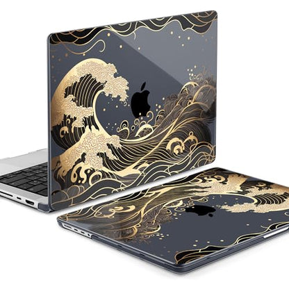 DONGKE Case for MacBook Pro 14 Inch (2026-2021 Release, M5 M4 M3 M2 M1 Pro/Max Chip), Plastic Slim Hard Shell Protective Cover with Keyboard Cover & Screen Protector, Golden Wave - color: Golden Wave X902