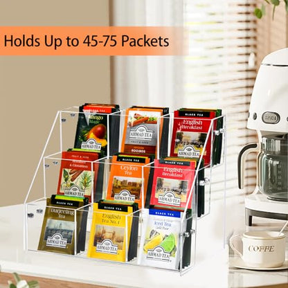 Tea Bag Organizer Holder, Acrylic Tea Packets Storage Box Container Display Stand Rack for Counter Cabinet Countertop Kitchen Office, 3 Tier - size: 3 Tier: 10.4" L X 5.3" W X 7.6" H